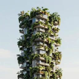 brutalist skyscraper overgrown with plants, hyper realistic octane render 4K, micro detailed