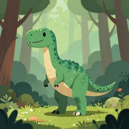 an illustration of a dinosaur 8 m 8 s in the woods, trending on artstation, central composition, very cartoon, shape focus, high detailed, by anton fadeev mncg