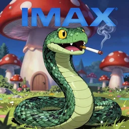 shoulder up Portrait of a hyper realistic Anthropomorphic scary snake smoking an anime cigarette, mushroom hut in background , cel animation by Tokyo Movie Shinsha and Greg rutkowski, psychedelic, post-processing , IMAX , vibrant colors , award-winning masterpiece 20 years in the making