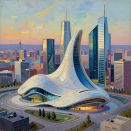 a beautiful painting of city landscape, zaha hadid, fantasy, futuristic, by yves tanguy, trending on artstation