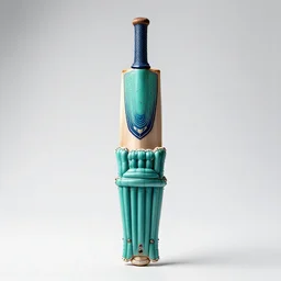 turquoise cricket bat, high detail macro photography, isolated on a pure white background, centered, entire object in frame, sharp focus, soft studio lighting