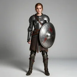 Full length photo of 1 Emma Watson as a shield maiden depicting her full body head to toe in the frame with attention paid to the subjects facial features and full body, aperture f2, 4K, HDR, studio lighting