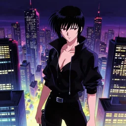 cyberpunk cityscape like in ghost in the shell cartoon style
