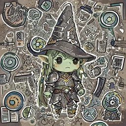 cute tiny goblin girl wearing hunter armor from Bloodborne and a wizard hat, geeen skin, d&d, art by Shadbase
