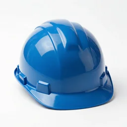 sapphire blue hard hat, professional product shot, isolated on a pure white background, centered, entire object in frame, sharp focus, soft studio lighting