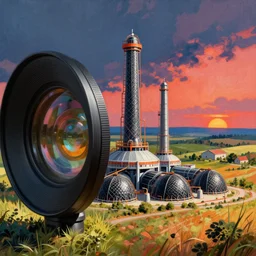macro lens photograph of futuristic carbon capture facility, Rural Canada, detailed textures, hyper realistic, vibrant colors, cinematic lighting, industrial art style, climate change, digital art painting by greg rutkowski, cinematic, concept art, 35mm grain filter, artstation