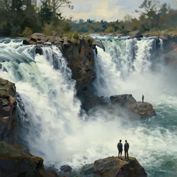 artwork of the cinematic view of river rock falls, by rip van winkle, by john howe, by tim white, by les edwards, trending on artstation