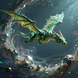 green snakelike dragon flying in a future hyper dimensional space galactic crystal nebula edges elegant detailed intricate concept artstation sharp focus ray tracing cinematic masterpiece octane render nvidia