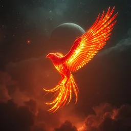 a phoenix in space cinematic style