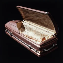 a hyper - detailed kodachrome photo of an open casket floating in space