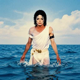 michael jackson emerges from the sea in the style of an athena print from the. ocean, sky