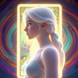side portrait, imogen poots paladin, gloomhaven, soft, smooth, luminescent, art nouveau tarot, backlit glow, colorful swirly ripples, gaudy colors, aesthetic octane render!, unreal engine!, 8 k, by greg rutkowski, jesper ejsing, rhads, lois van baarle, ilya kuvshinov