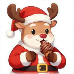 santa's reindeer eating chocolate ice cream, cartoon