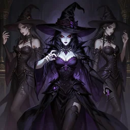 Stern looking grown up anime women (fully clothed with witch stuff ) as a evil witch with pale white skin casting a spell ,Evil eyes , artstation , 4K , Highly detailed , high quality , dramatic lighting , drawn by someone, elegant, highly detailed, centered, digital painting, artstation, concept art, artgerm, donato giancola, Joseph Christian Leyendecker, WLOP, Boris Vallejo
