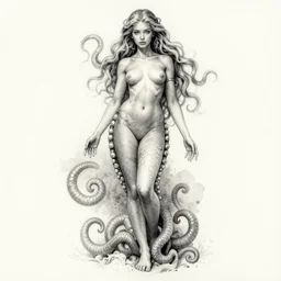 full body sketch of a beautiful young medusa, perfect anatomy, full body, watercolor background, pencil art, ink and pencil, hyperrealistic, hyperdetailled, digital art, greg rutkowski, artstation, 8 k, beautiful drawing, paper texture, spray paint, watercolors
