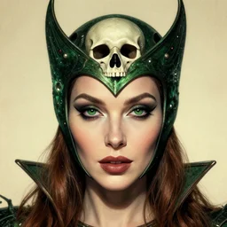the emerald witch as an eldritch realistic knight, closeup portrait art by donato giancola and greg rutkowski, vintage retro, realistic face, digital art, trending on artstation, eldritch lovecraftian skull helmet, symmetry!!