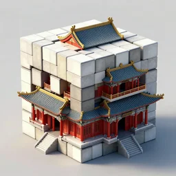 ancient chinese architecture, rubix cube house concept, rubix cube by bugs zhou, artstation, fine detail