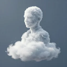 A bald man made of clouds, digital art