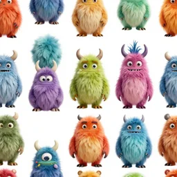 a seamless pattern of surreal, colorful, fluffy, elaborate, and detailed monsters ; texture contract ; surrealism ; hyperrealism ; photorealism ; photorealistic ; surreal