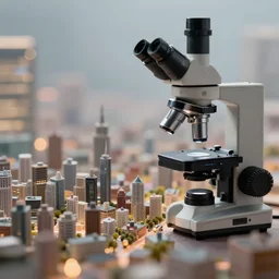 an electron microscope photo of a tiny city, bokeh