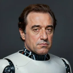 a painting of a robot with the face of a danny devito trending on artstation in the style of greg rutkowski, 3 d, watercolor, beautiful, young, award winning portrait