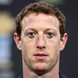 close up portrait of mark zuckerberg he has pupils shaped as dollars signs, 8 k, bokeh