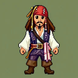 jack sparrow in the style of monkey island's pixel art