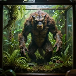 monster in the style of guillermo del toro in a lush terrarium by a window, hyper - realistic photo, cinematic, golden ratio, highly detailed, 8 k resolution,