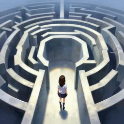 post apocalyptic labyrinth highschool, by shigenori soejima, by frank frazetta, digital painting masterpiece, beautiful brush strokes, advanced lighting technology, symmetry!!!