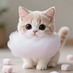 a cute kitten made out of cotton candy