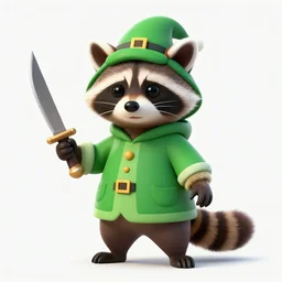 a raccoon in a green rouge outfit holding dagger, trending on art station