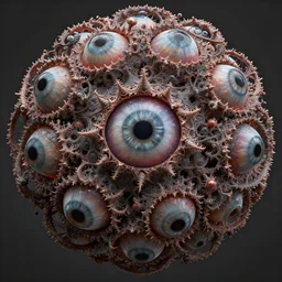 an intricate and detailled illustration close - up of intricate fractal mandelbulb made of bait and eyes, rendered in cinema 4 d, trending on art station, intricate detail, highly detailed, eldritch!!