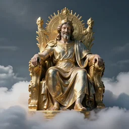 he sits upon the throne in the clouds looking down upon his creation with a smile on his face. photorealistic. intricate details. 3 5 mm photograph. dramatic lighting. action shot. absolute focus. masterpiece.