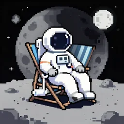 an astronaut sat in a beach chair on the moon, pixel art