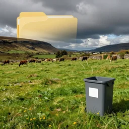 draft folder shoots to the computer trash, flipping out on a illustrated irish lawn