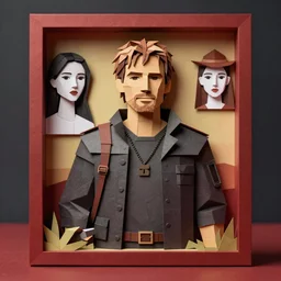 rick grimes in-frame, paper craft low poly, the walking dead, Diane Arbus, fantasy, medieval, vivid colors, elegant, concept art, sharp focus, digital art, Hyper-realistic, 4K, Unreal Engine, Highly Detailed, HD, Dramatic Lighting by Brom, trending on Artstation