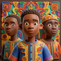 colourful vfx upper half - 3 d portrait - art of a nigerian boy - in claymation style, art by hsiao - ron cheng & james jean, symmetrical, intricate detail, caricature, concept art, volumetric light, ray tracing, claymation render, octane render, unreal engine, sharp, pinterest, behance, art station,