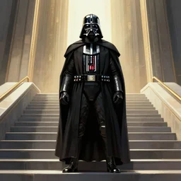 lord vader at the steps of the jedi temple on coruscant, digital art