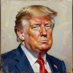 oil paint impasto relief, portrait of trump, lit from above, multi layered thick brush marks, some splattered paint, in the style frank auerbach and magritte