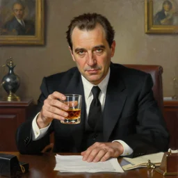beautiful _ oil _ matte _ portrait _ painting _ mafia _ boss _ holding _ a _ glass _ of _ whiskey _ at _ his _ 5 _ 0 _ s _ new _ york _ office _ desk _ wonderful _ masterpiece _ highly _ detailed _ - w 1 0 2 4