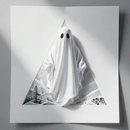 sheet ghost, white triangle, abstract triangle art, white