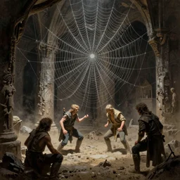 dusty cob web filled medieval fantasy dungeon by frank frazetta, ken kelly, simon bisley, richard corben, william - adolphe bouguereau
