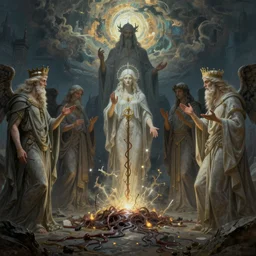 beautiful matte painting, scions of hyperborea, the elders of thule, ominous sky, eldritch ceremony opens a sticky portal, by alphonse mucha and greg rutkowski, hdr, octane render, unreal engine