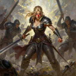 female mage hawke from dragon age 2 entering battle with a look of determination, red war paint across her nose, bioware, oil painting, epic, dynamic lighting, full body, fantasy, battle scene, by ralph mcquarrie and beksinki r / character, popular on artstation