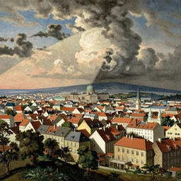 a cityscape by albrecht durer and william blake, colorful,