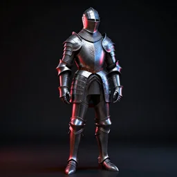 portrait of the fantasy knight in pierre raveneau style, valery klishevich, silver polish armor, black background, red and blue contrast studio light, hdr, long shot, cinematic, dramatic, cinematic, volumetric light, neon lit, ray - tracing, 4 k, fine details, unreal engine 5, digital art