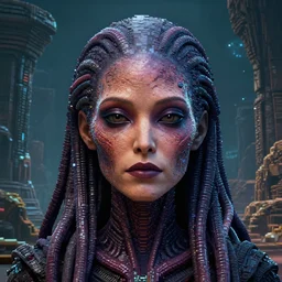 full - face close - up portrait, your mom is a cosmic horror by bruce brenneise and h r giger, alien ancient ruins in background, 3 d render, neosurrealism. digital concept art, pixel art, rendered in octane, trending on cgsociety, trending on artstation