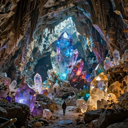 crystal cave, cinematic view, detailed, concept art, high detail, volumetric, vivid, beautiful, trending on artstation, by jordan grimmer, huge scene, art greg rutkowski