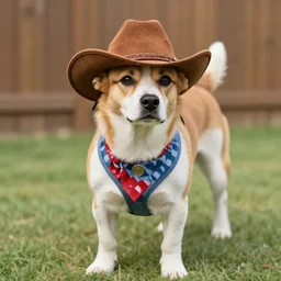 a dog wearing cowboy clothes