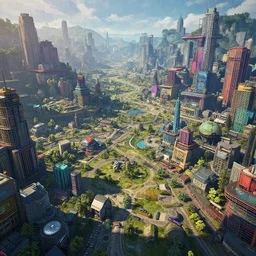 a landscape of a post cyberpunk village multicolour. intricate, unreal engine, by greg rutkowski.